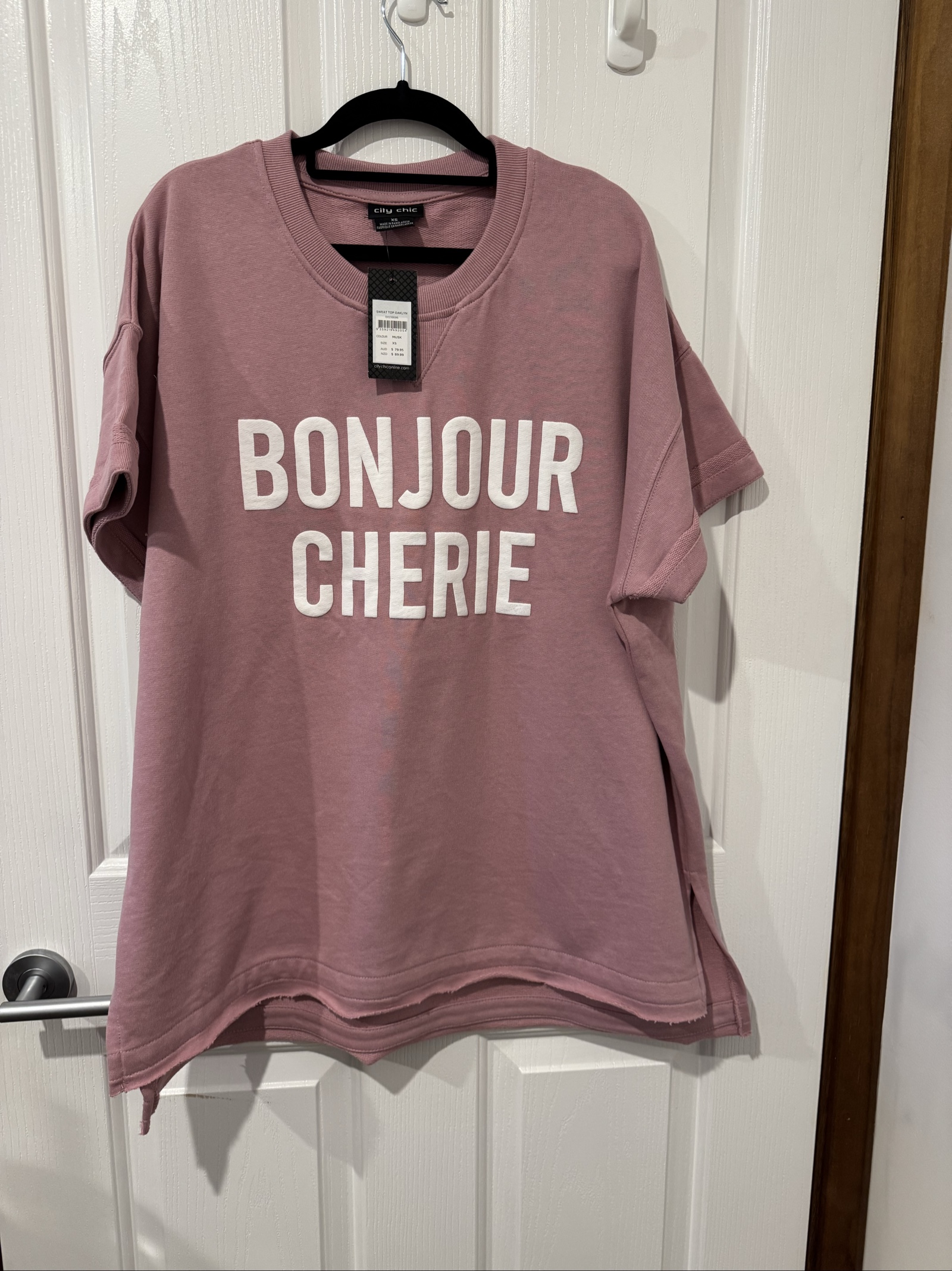 City Chic Pink Bonjour Cherie Sweatshirt XS Cotton Blend