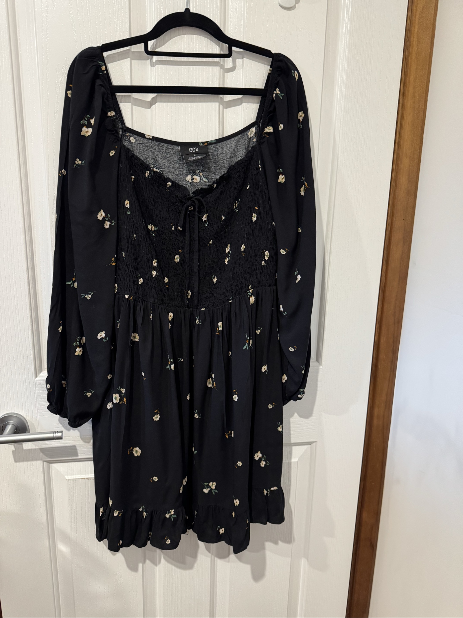 CCX Black Floral Smocked Mini Dress Small