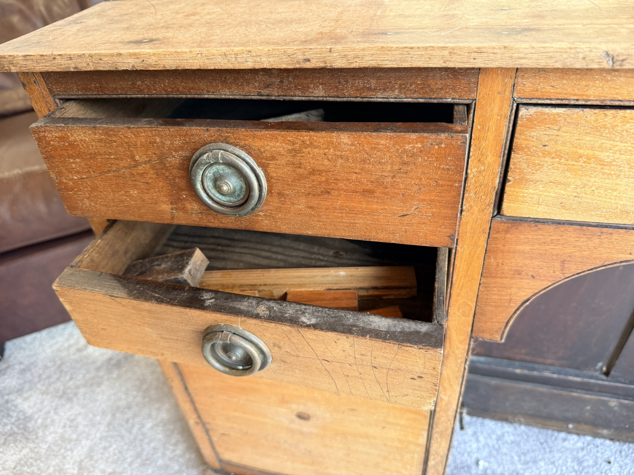 Vintage Antique Narrow Desk / Hall Unit with Five Drawers and Metal Ring Handles image 4
