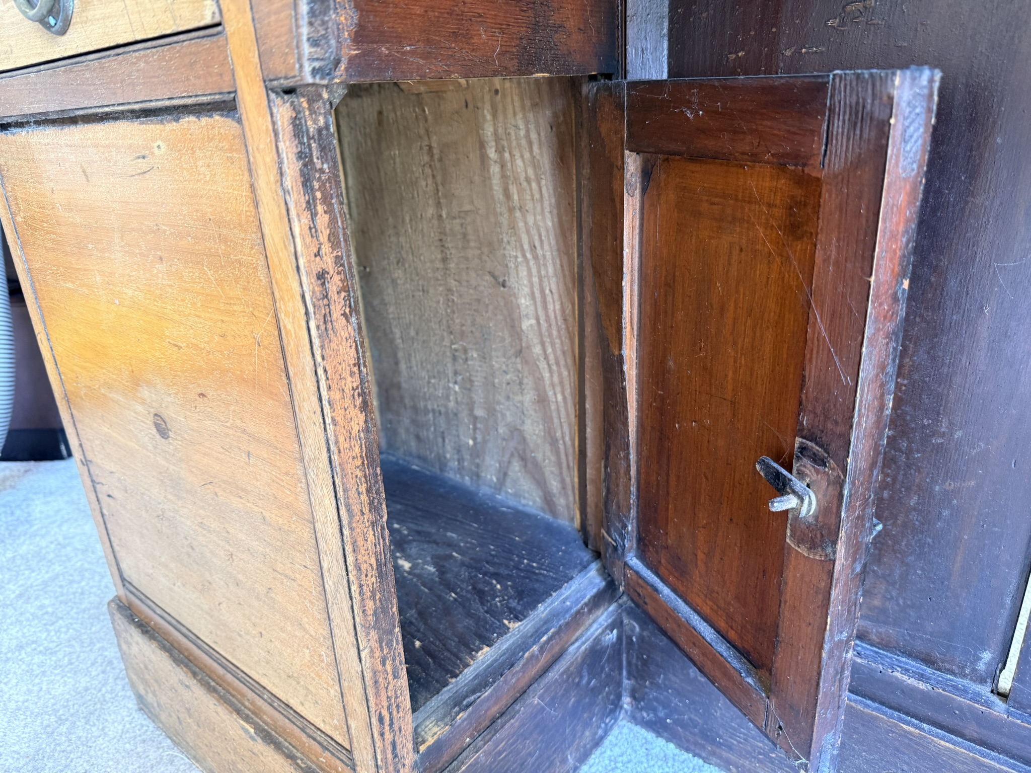 Vintage Antique Narrow Desk / Hall Unit with Five Drawers and Metal Ring Handles image 7