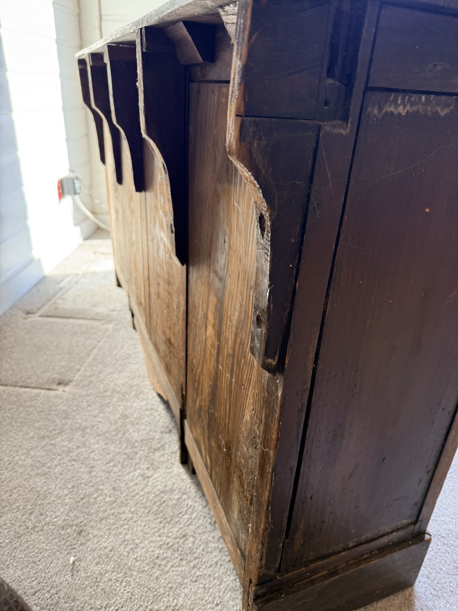 Vintage Antique Narrow Desk / Hall Unit with Five Drawers and Metal Ring Handles image 9