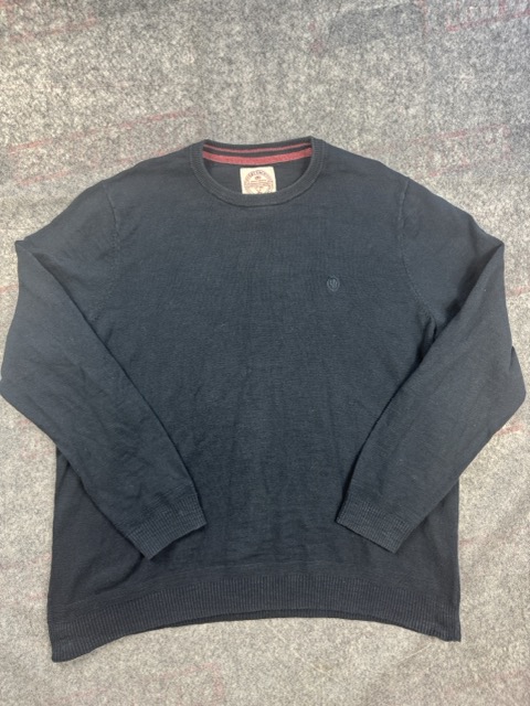 FatFace Navy Crew Neck Cotton Jumper Large - Ribbed Trim, Embroidered Logo
