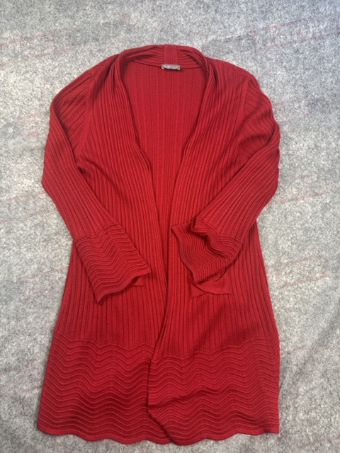 Per Una Red Ribbed Open Cardigan UK 16 Lightweight Textured Knit