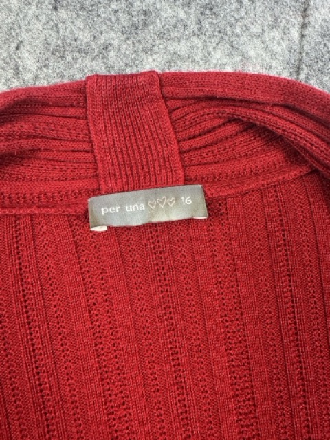 Per Una Red Ribbed Open Cardigan UK 16 Lightweight Textured Knit image 2
