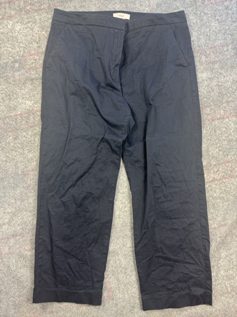 M&S Navy Cotton Blend Straight Leg Trousers UK 18 Regular