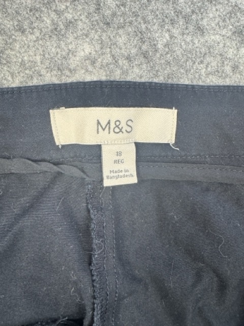 M&S Navy Cotton Blend Straight Leg Trousers UK 18 Regular image 2