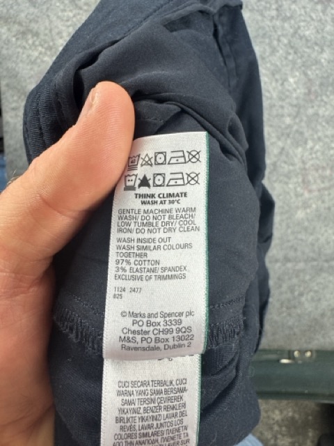 M&S Navy Cotton Blend Straight Leg Trousers UK 18 Regular image 3