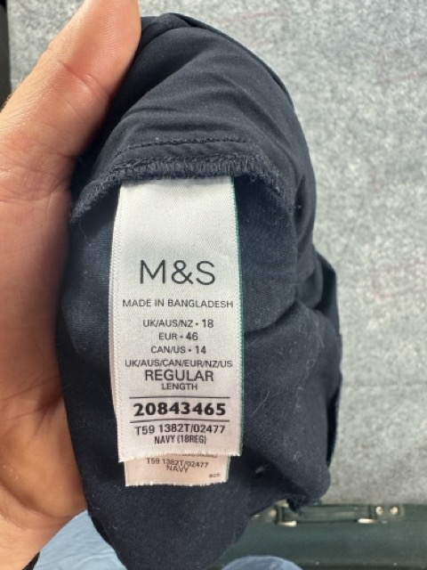 M&S Navy Cotton Blend Straight Leg Trousers UK 18 Regular image 4