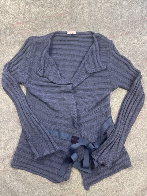 Per Una Navy Rib Knit Ribbon Tie Cardigan Size M