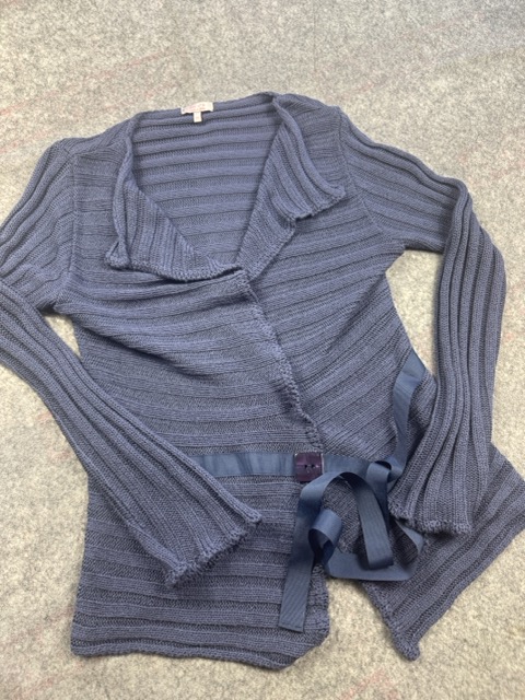 Per Una Navy Rib Knit Ribbon Tie Cardigan Size M image 3