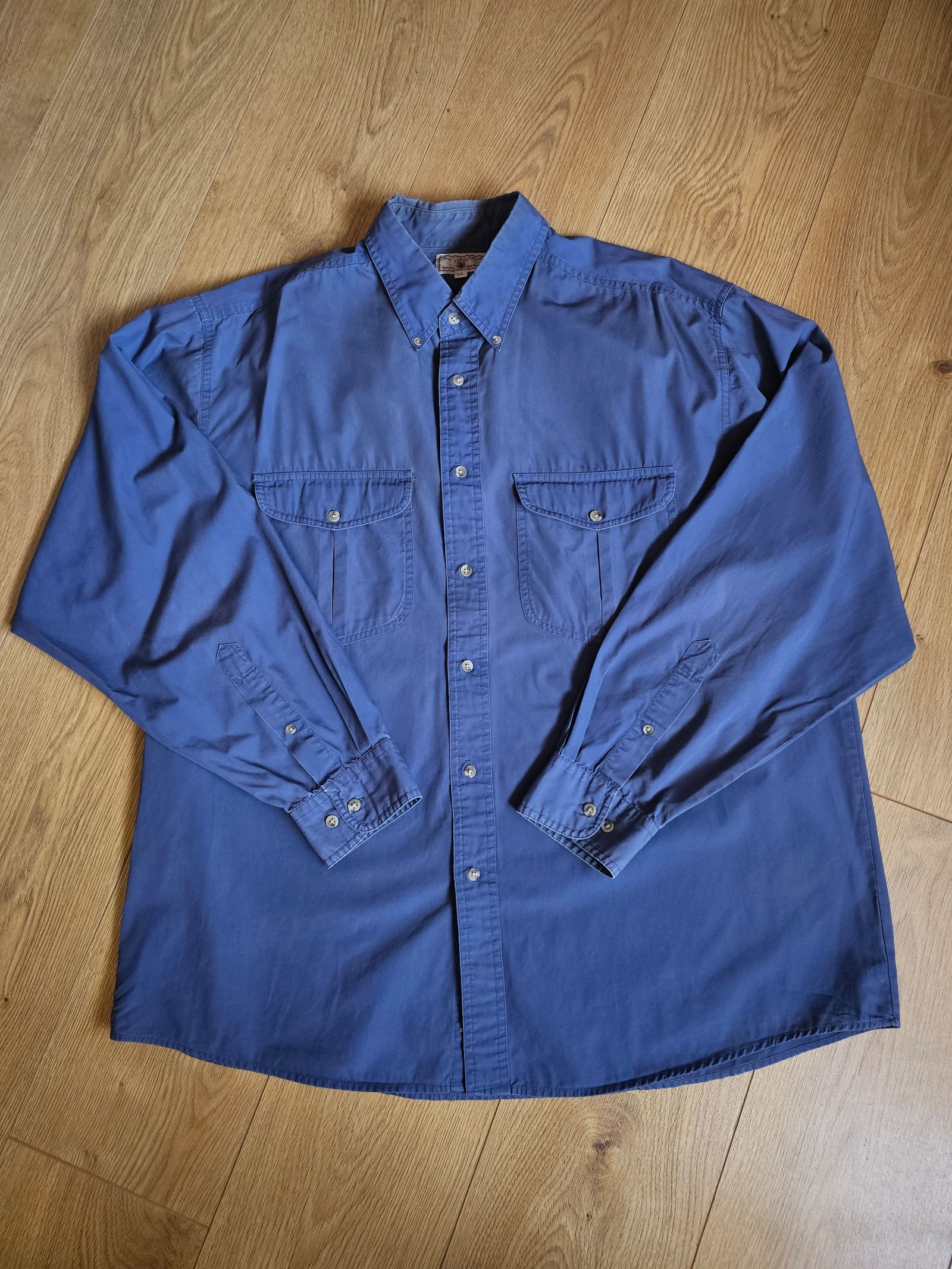 Pure Cotton Blue Button-Up Shirt XL Men Smart Casual