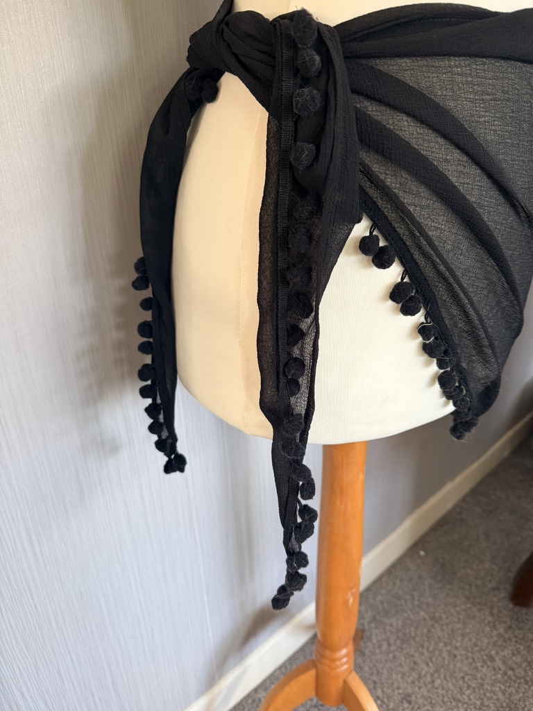 M&S Black Sheer Beach Sarong Large with Pom Pom Trim image 2