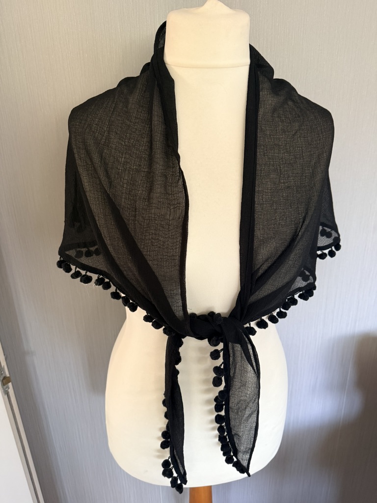 M&S Black Sheer Beach Sarong Large with Pom Pom Trim image 3