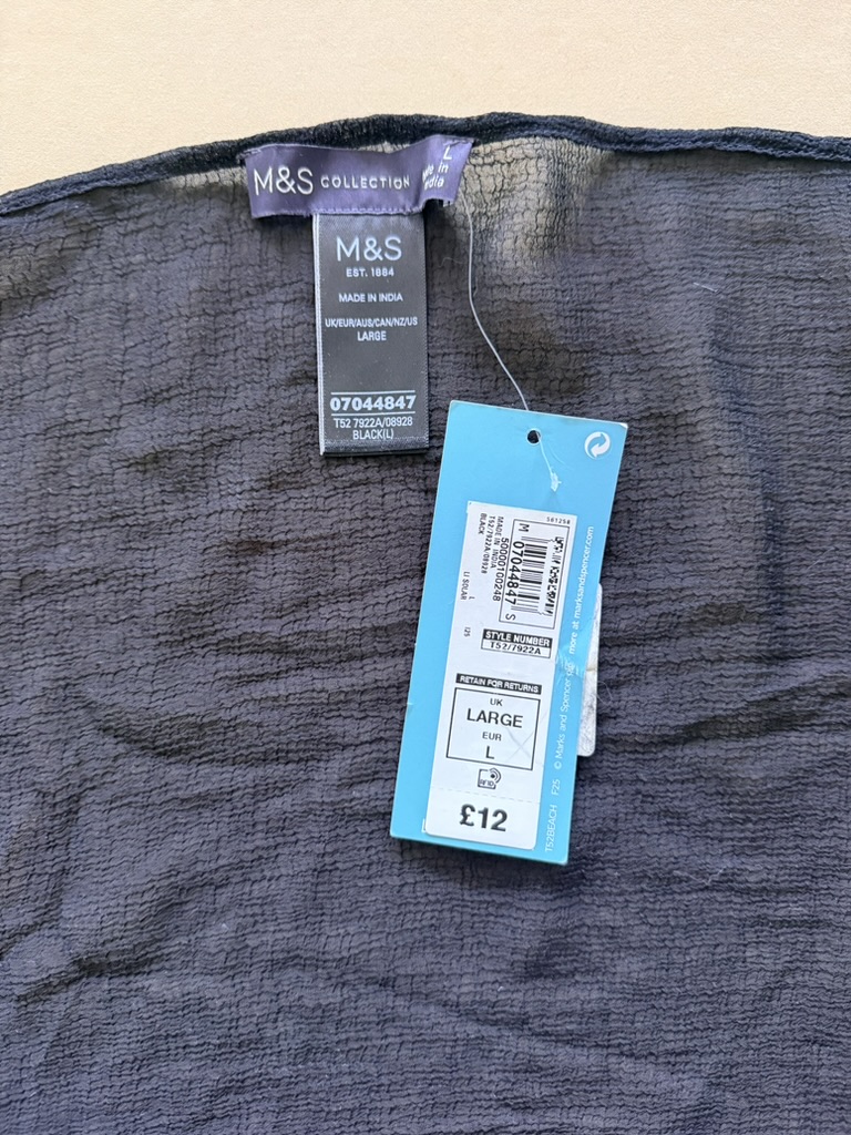 M&S Black Sheer Beach Sarong Large with Pom Pom Trim image 4