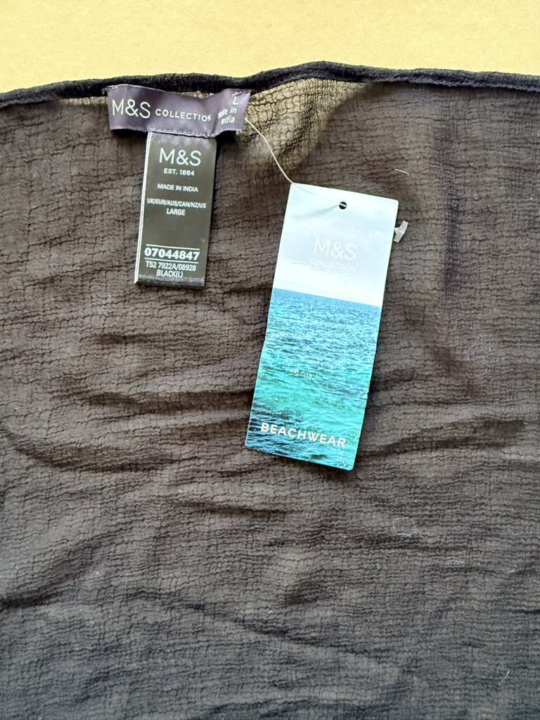 M&S Black Sheer Beach Sarong Large with Pom Pom Trim image 5