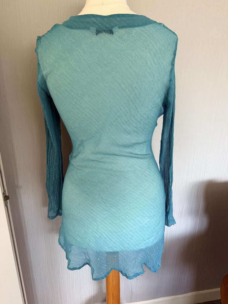 Blue Beaded V-Neck Long Sleeve Top Medium Sheer image 6