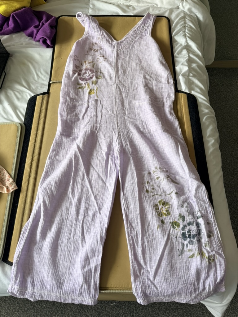 Light Purple Floral Print Cotton Jumpsuit Large