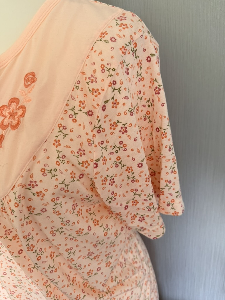 Peach Floral Embroidered Nightdress Large Soft Cotton image 3