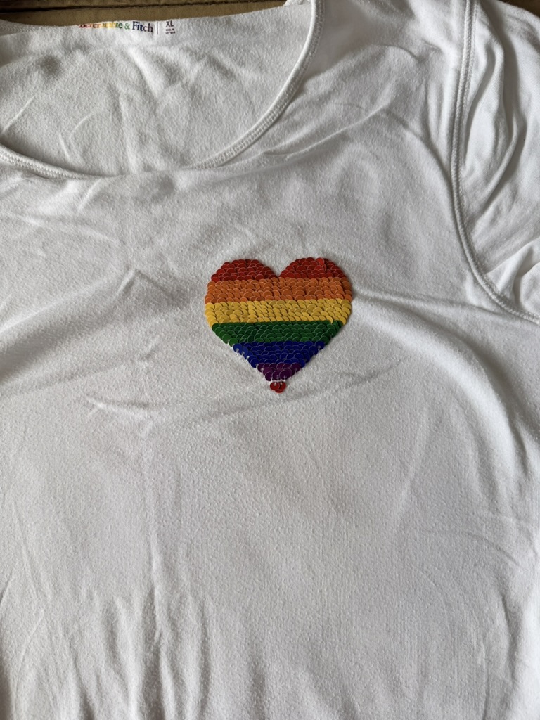 Abercrombie & Fitch White Rainbow Sequin Heart Bodysuit XL PRIDE image 2