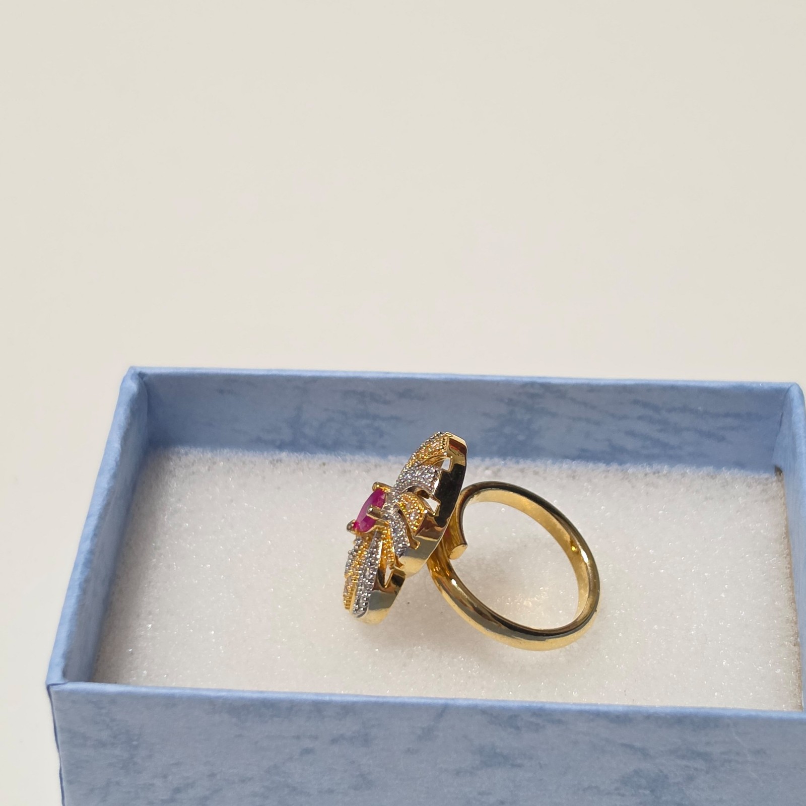 Costume Gold Tone & Silver Crystal Pink Gemstone Cocktail Ring image 3