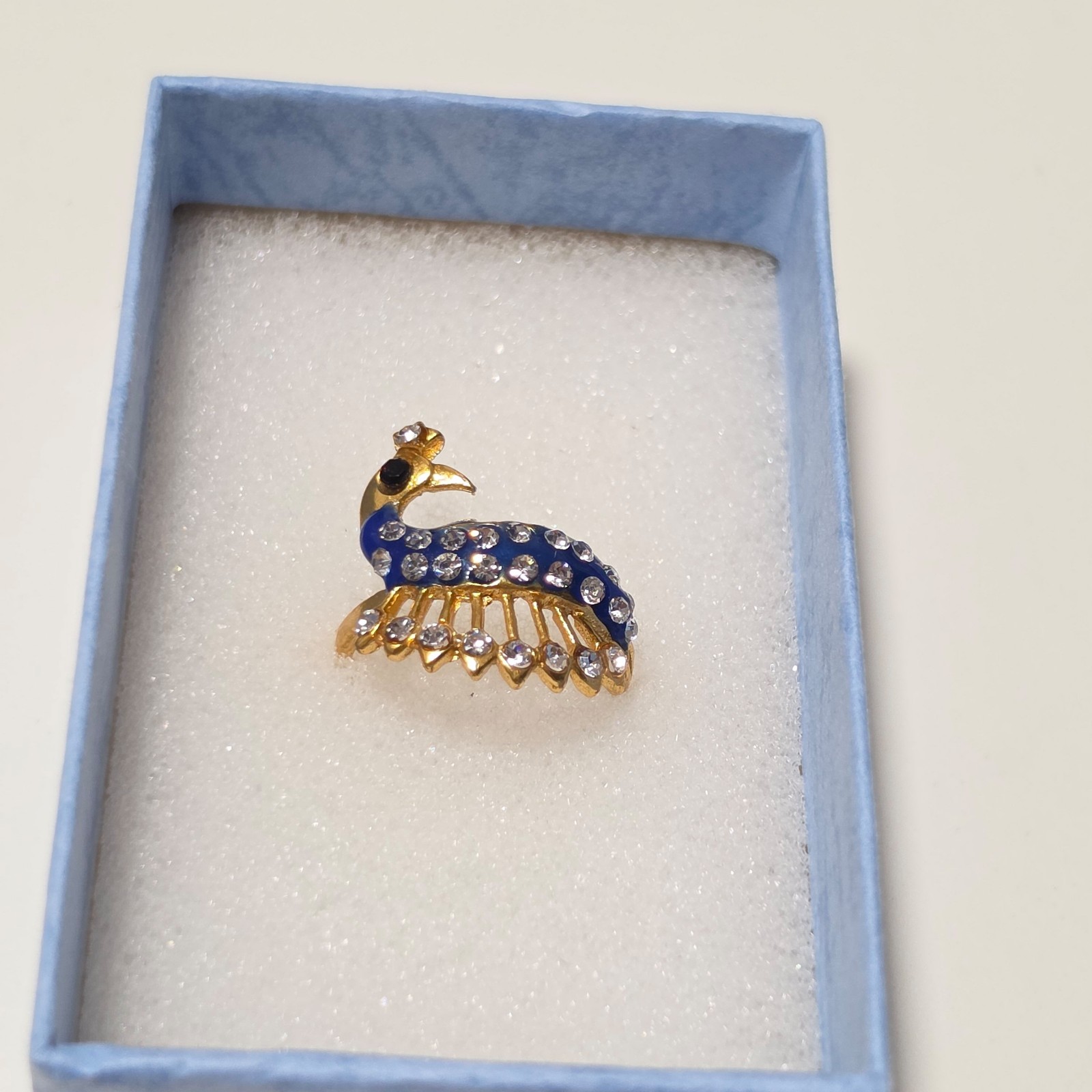 Cosrume Gold & Blue Peacock Design Ring .