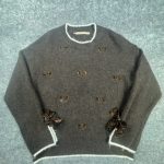 AZAKA Paris Bow Appliqué Knit Jumper Women’s Medium Brown & White Trim