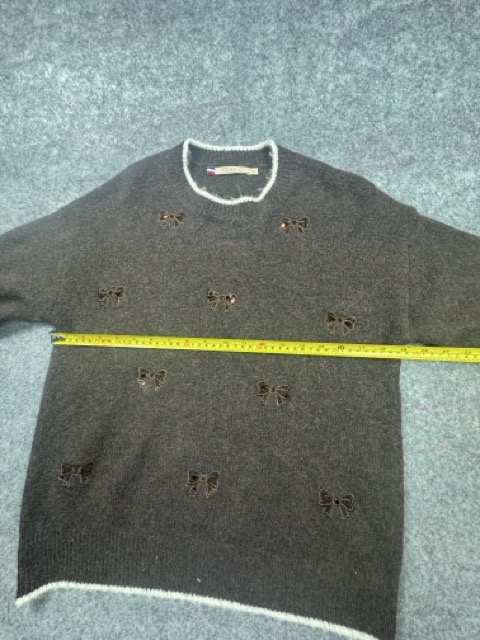 AZAKA Paris Bow Appliqué Knit Jumper Women’s Medium Brown & White Trim image 5