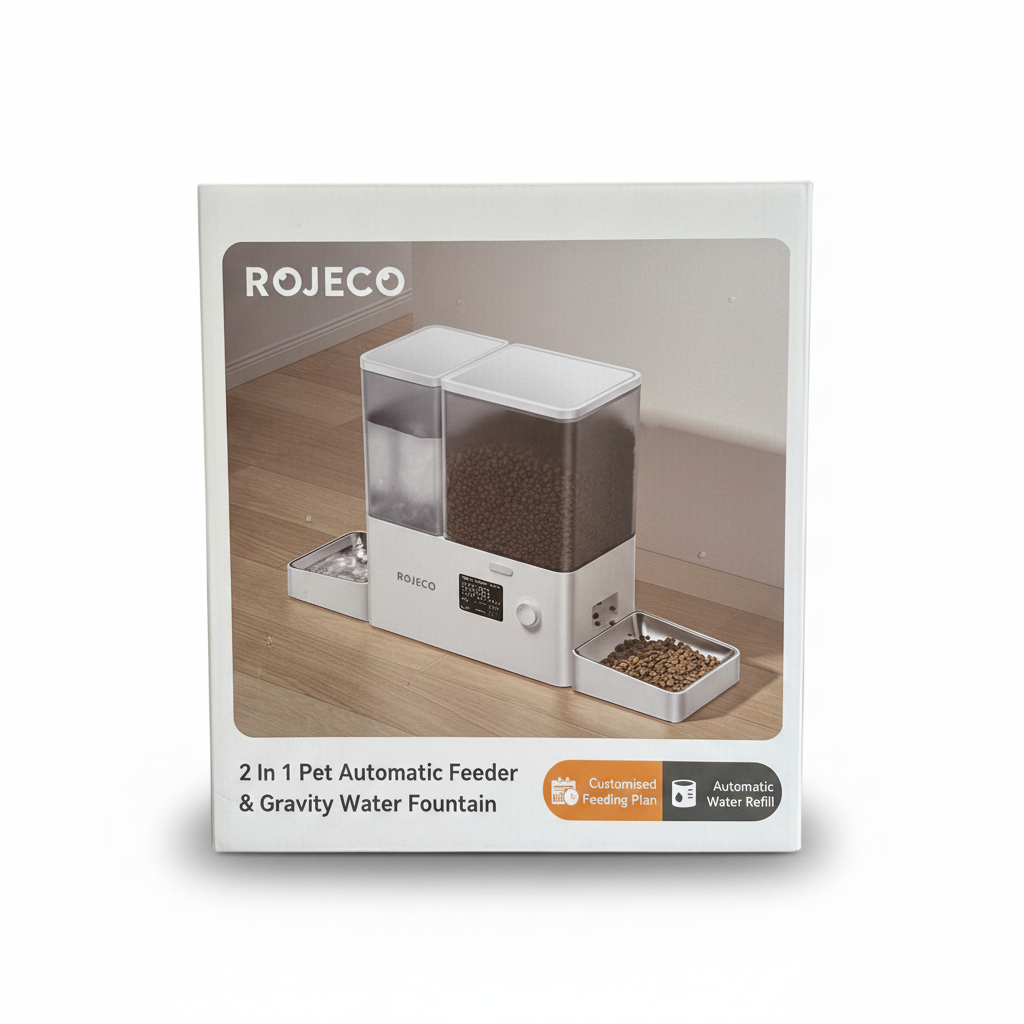 Rojeco White 2-in-1 Automatic Pet Feeder & Gravity Water Fountain