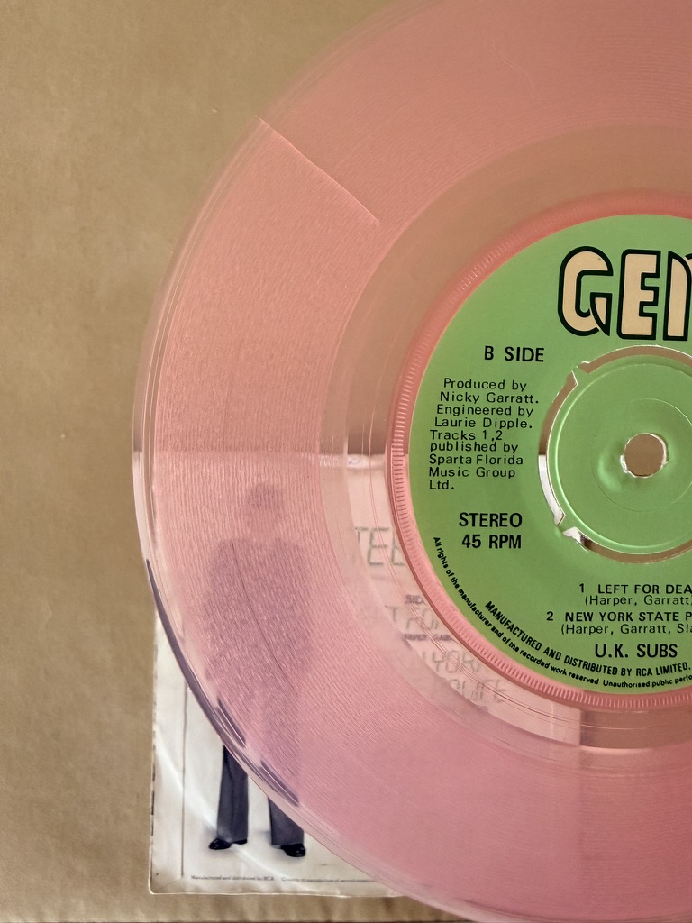 U.K. Subs Pink Vinyl 7" Single Teenage 1980 Punk Rock Record image 3
