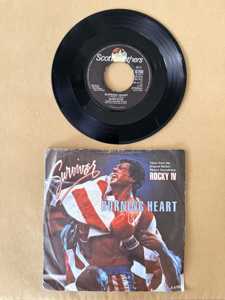 Survivor Vinyl Record Burning Heart Rocky IV Single 7"