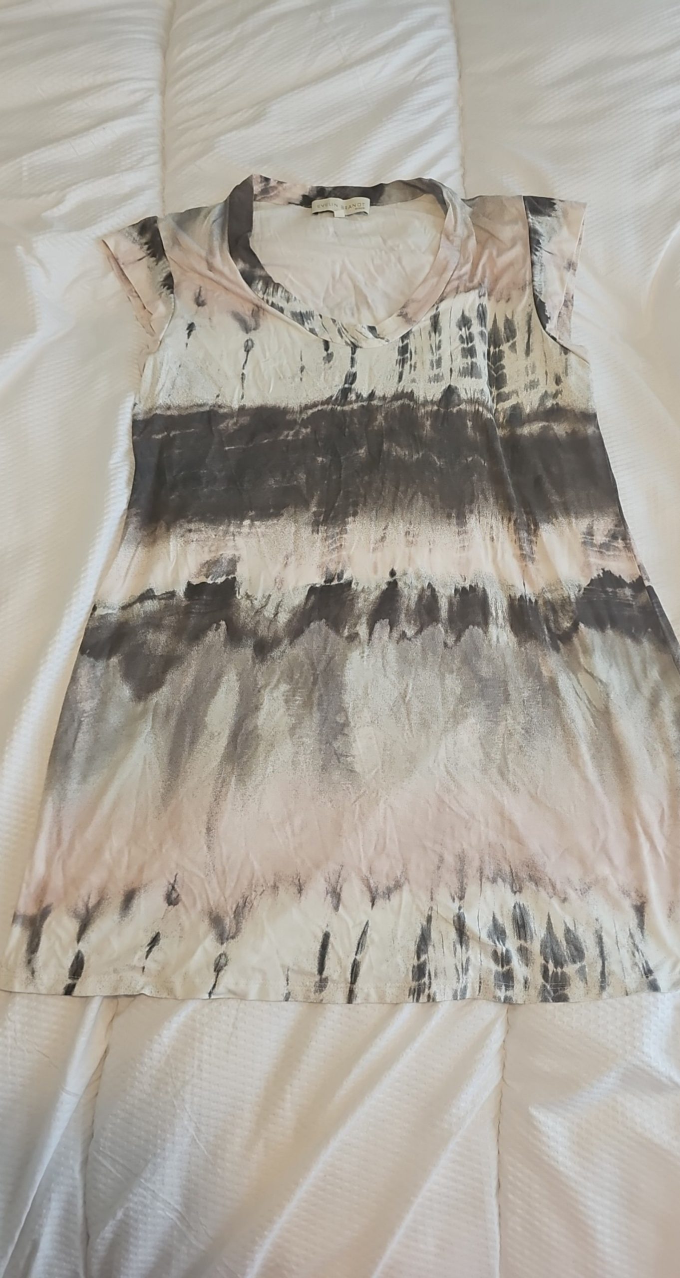 Evelin Brandt Black, White & Beige Tie Dye Top Women Size 14