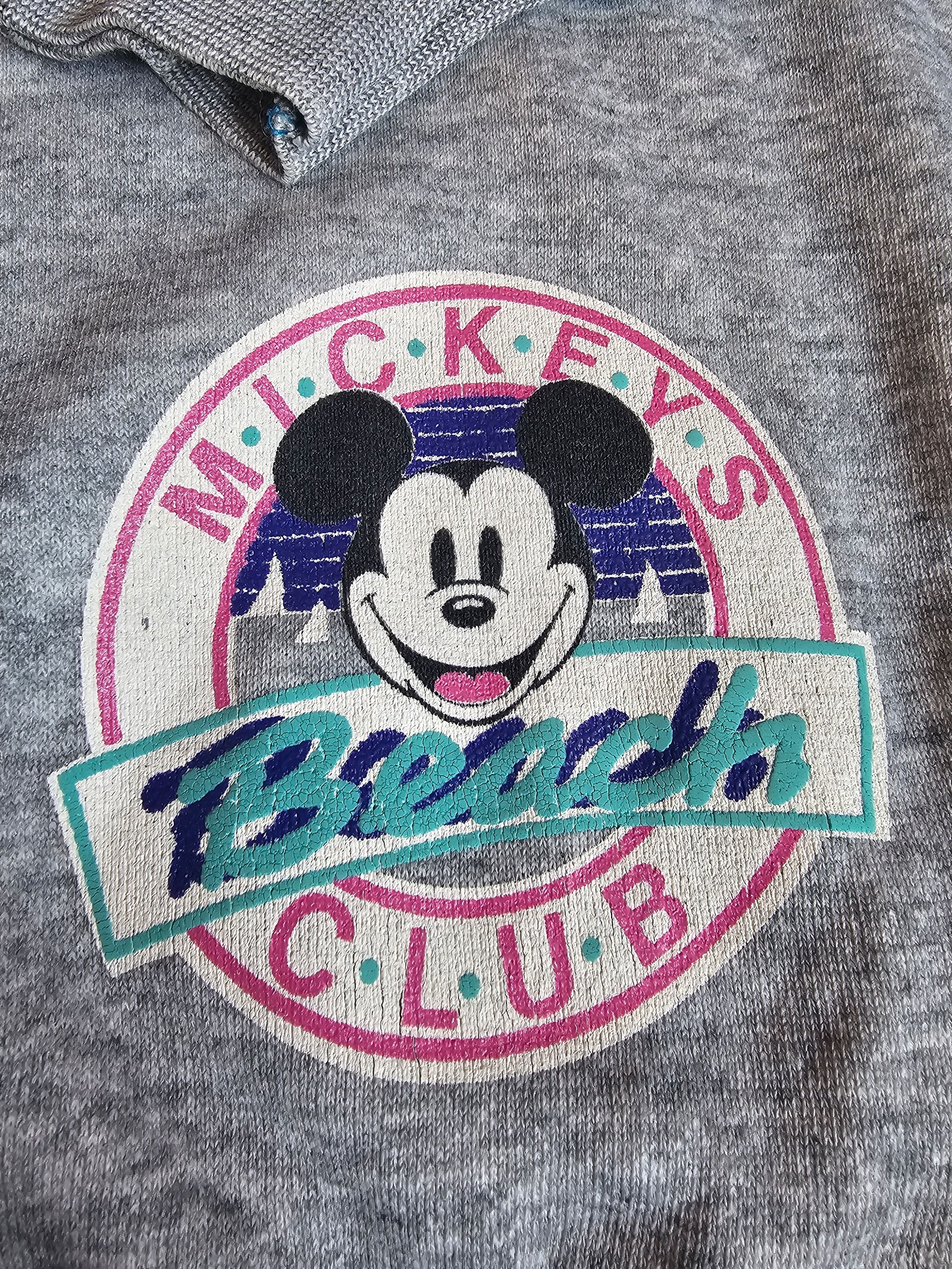 Vintage Unisex Disney Grey, Pink & Blue Mickey Beach Club Sweatshirt Medium image 2