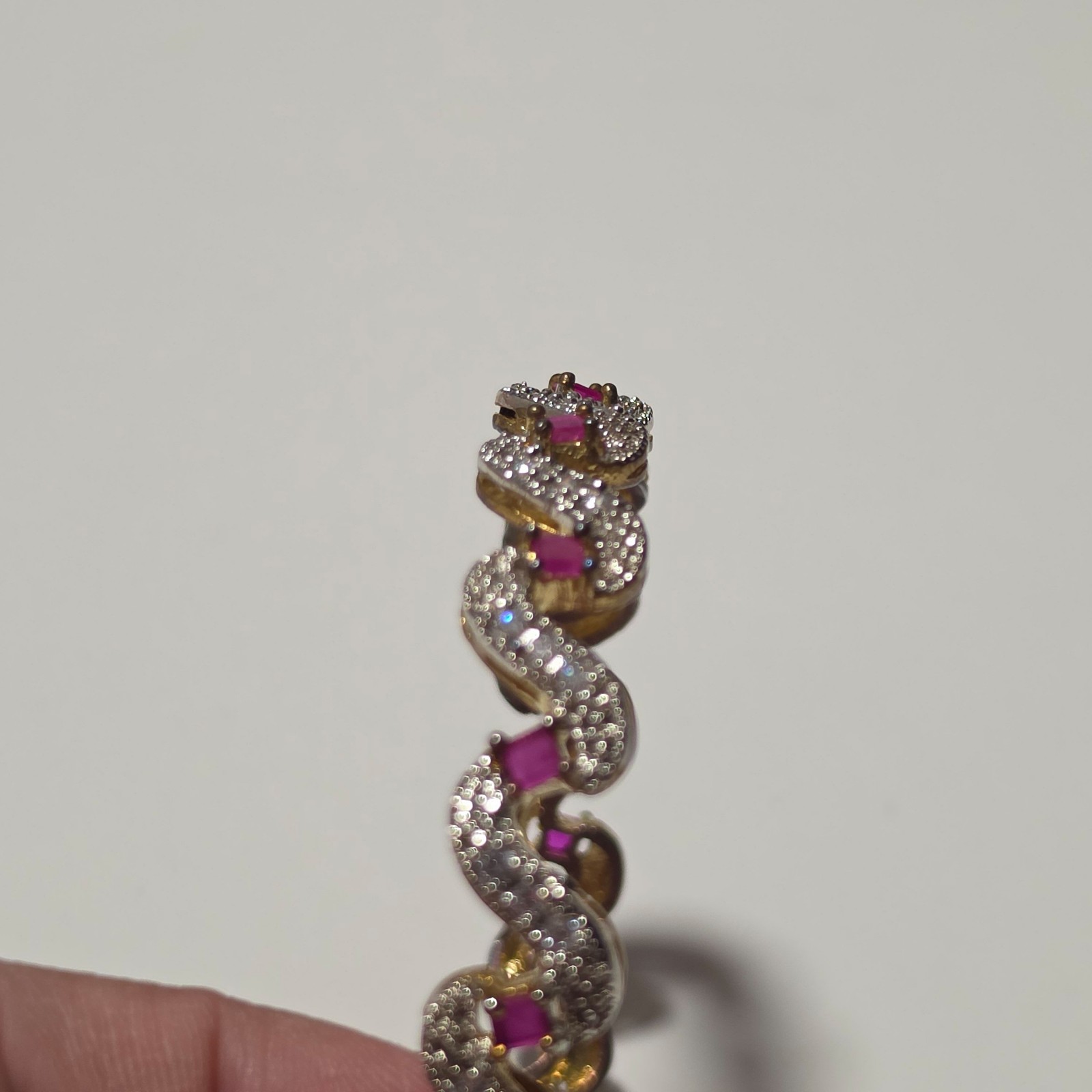 Costume Gold Tone pink & White Crystal Wavy Bracelet image 2