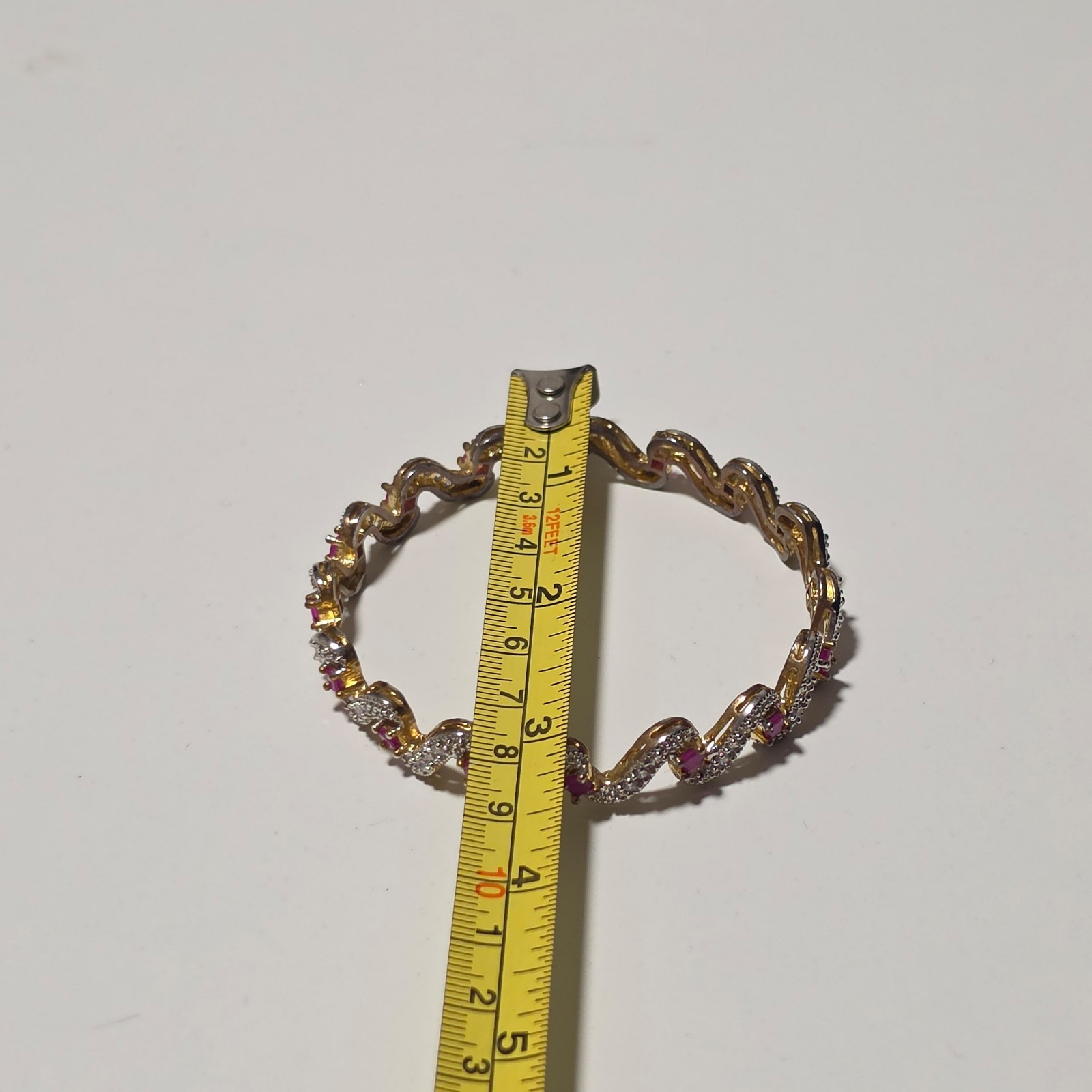 Costume Gold Tone pink & White Crystal Wavy Bracelet image 3