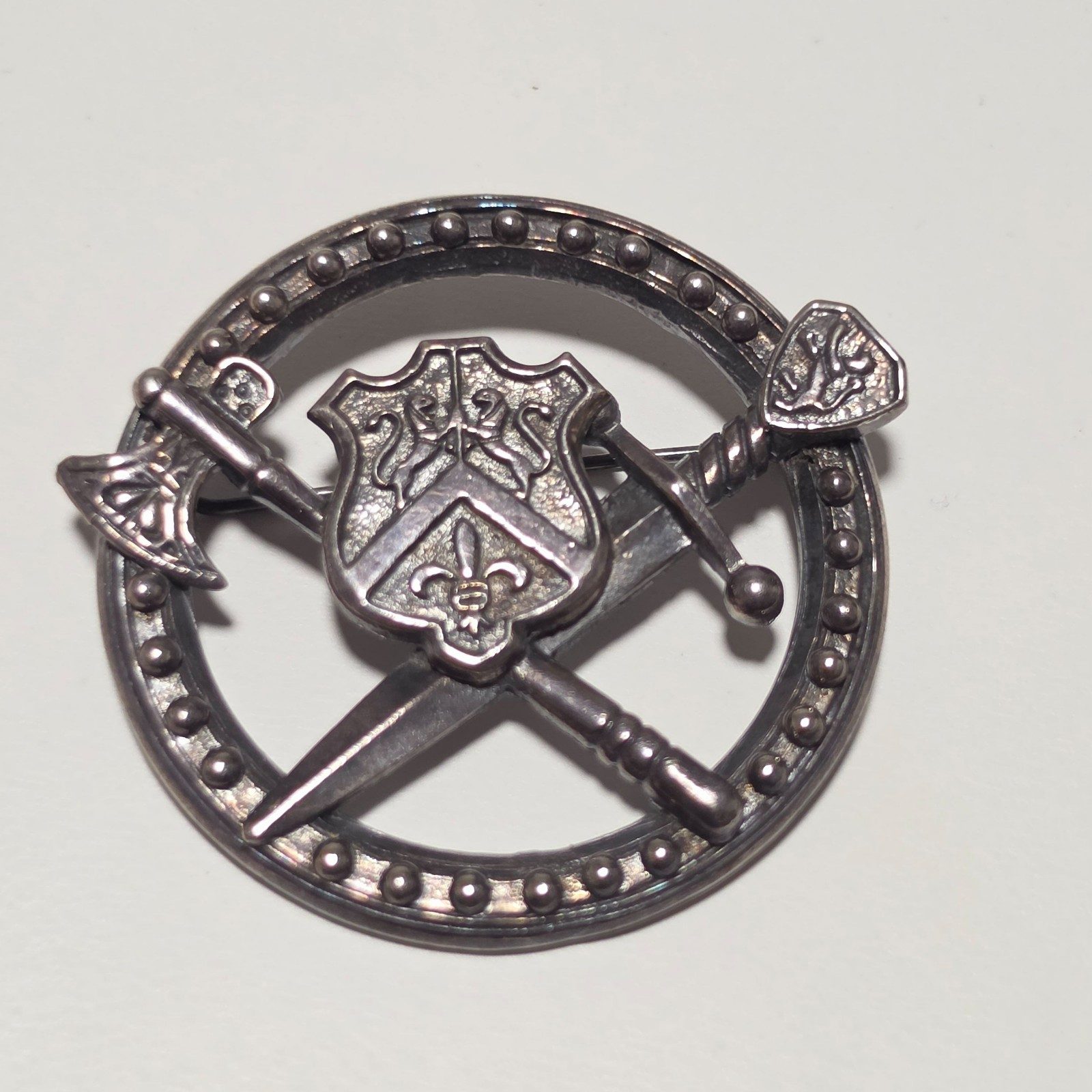 Vintage Silver Tone pewter Heraldic Sword Brooch