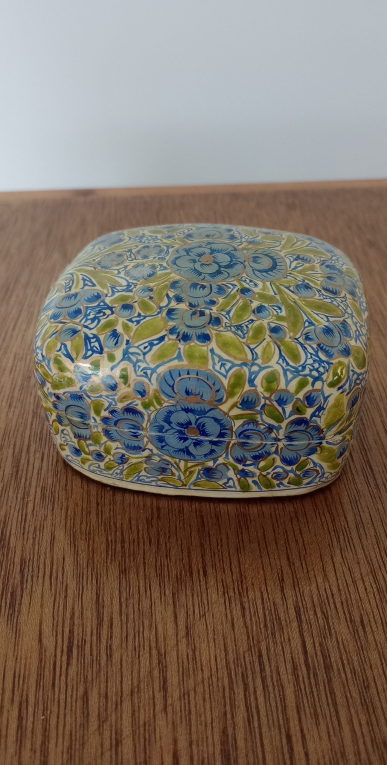 Vintage Blue & Green Floral paper mache Trinket Box Other