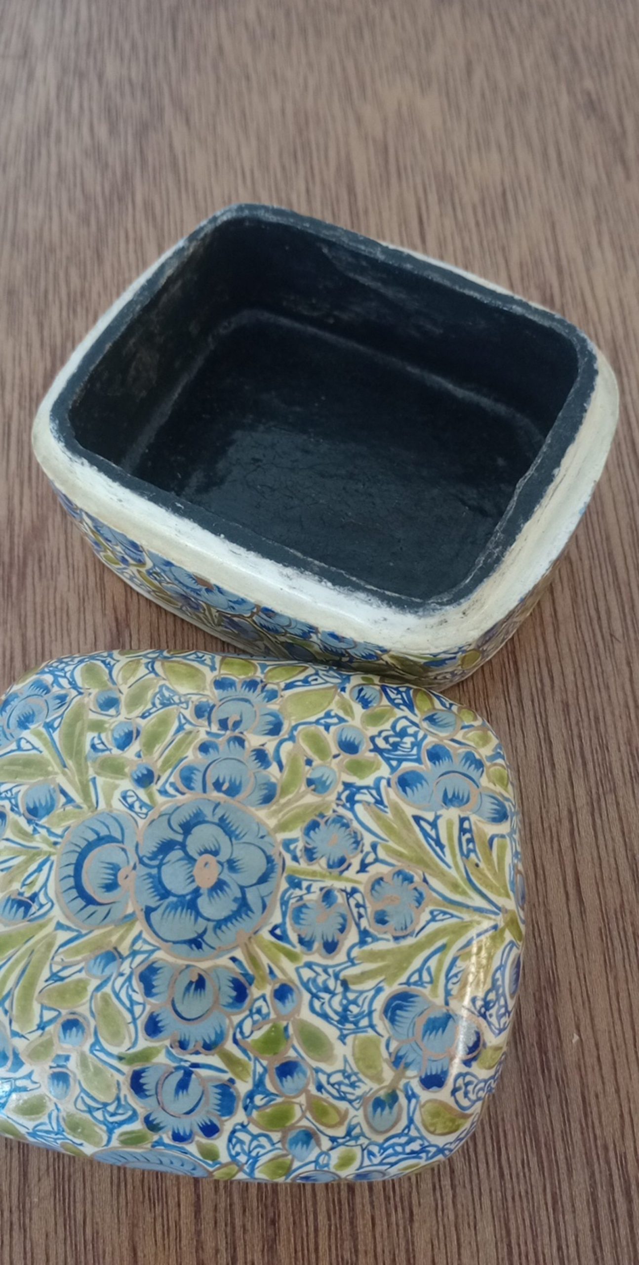 Vintage Blue & Green Floral paper mache Trinket Box Other image 4