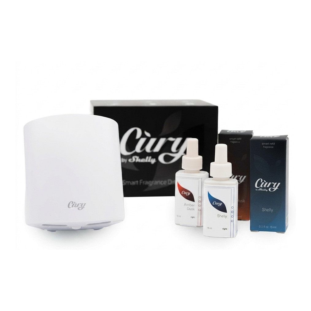 Cùry White Smart Fragrance Diffuser with Amber Dusk & Shelly Refills 15ml