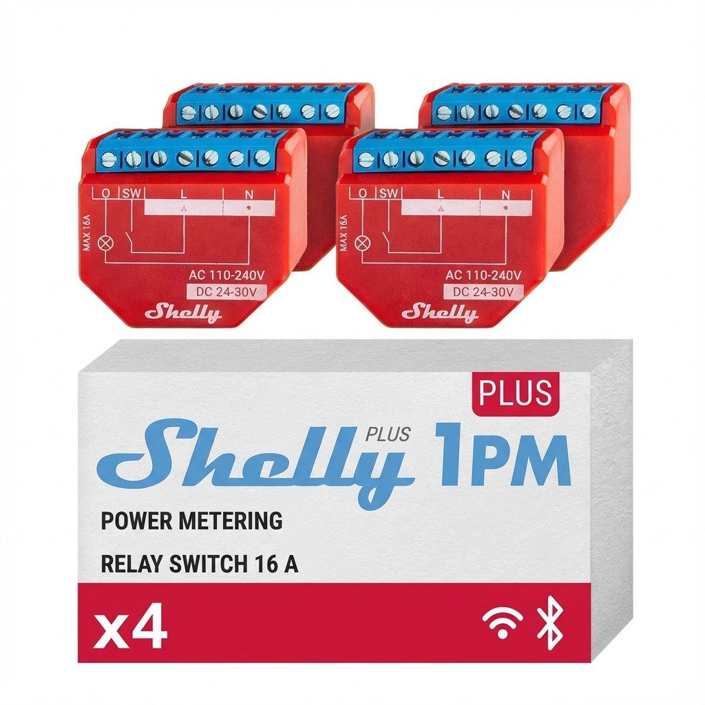 Shelly Red Plus 1PM Power Metering Relay Switch 16A Set of 4