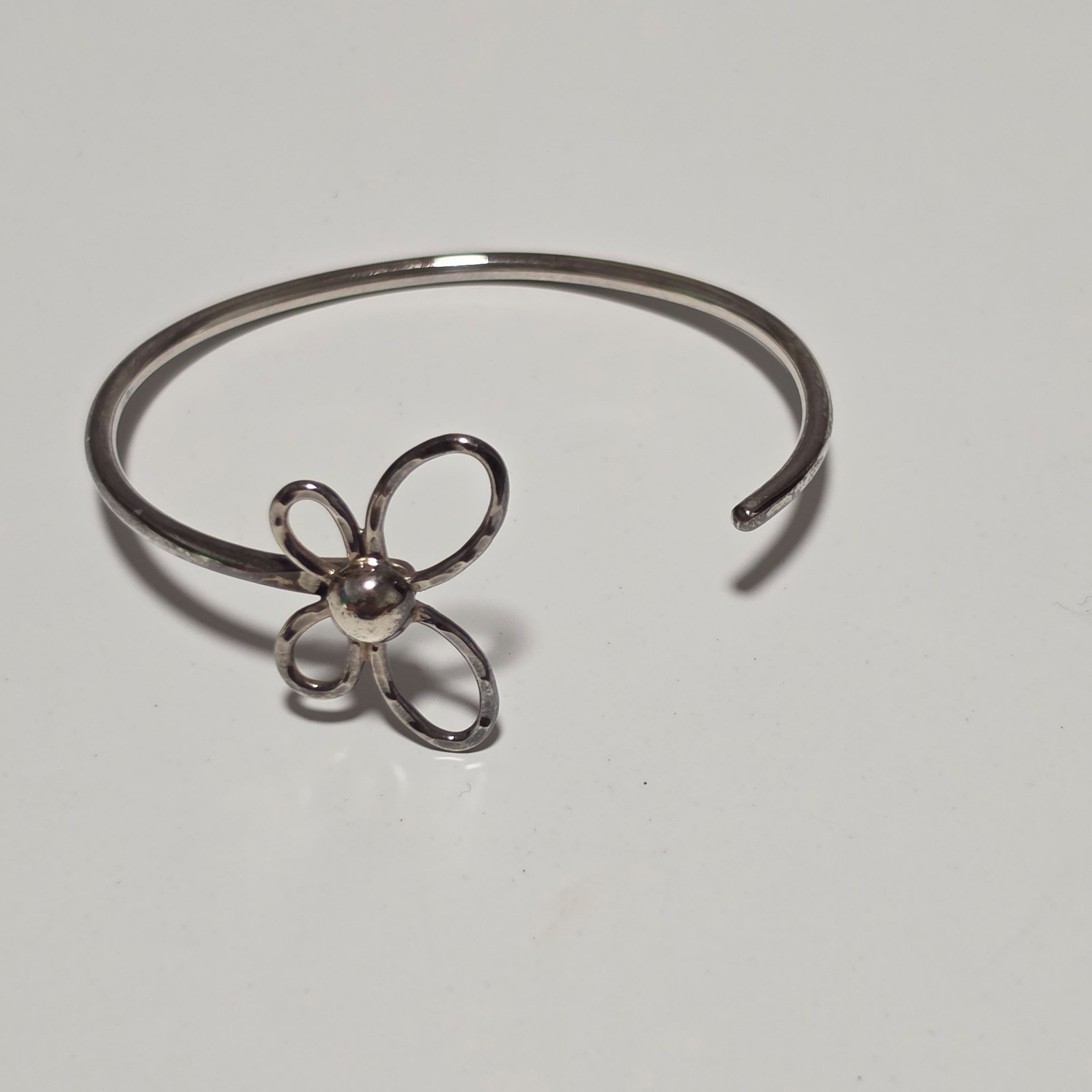 Sterling Silver Flower Cuff Bracelet 925 Silver 6 cm Diameter