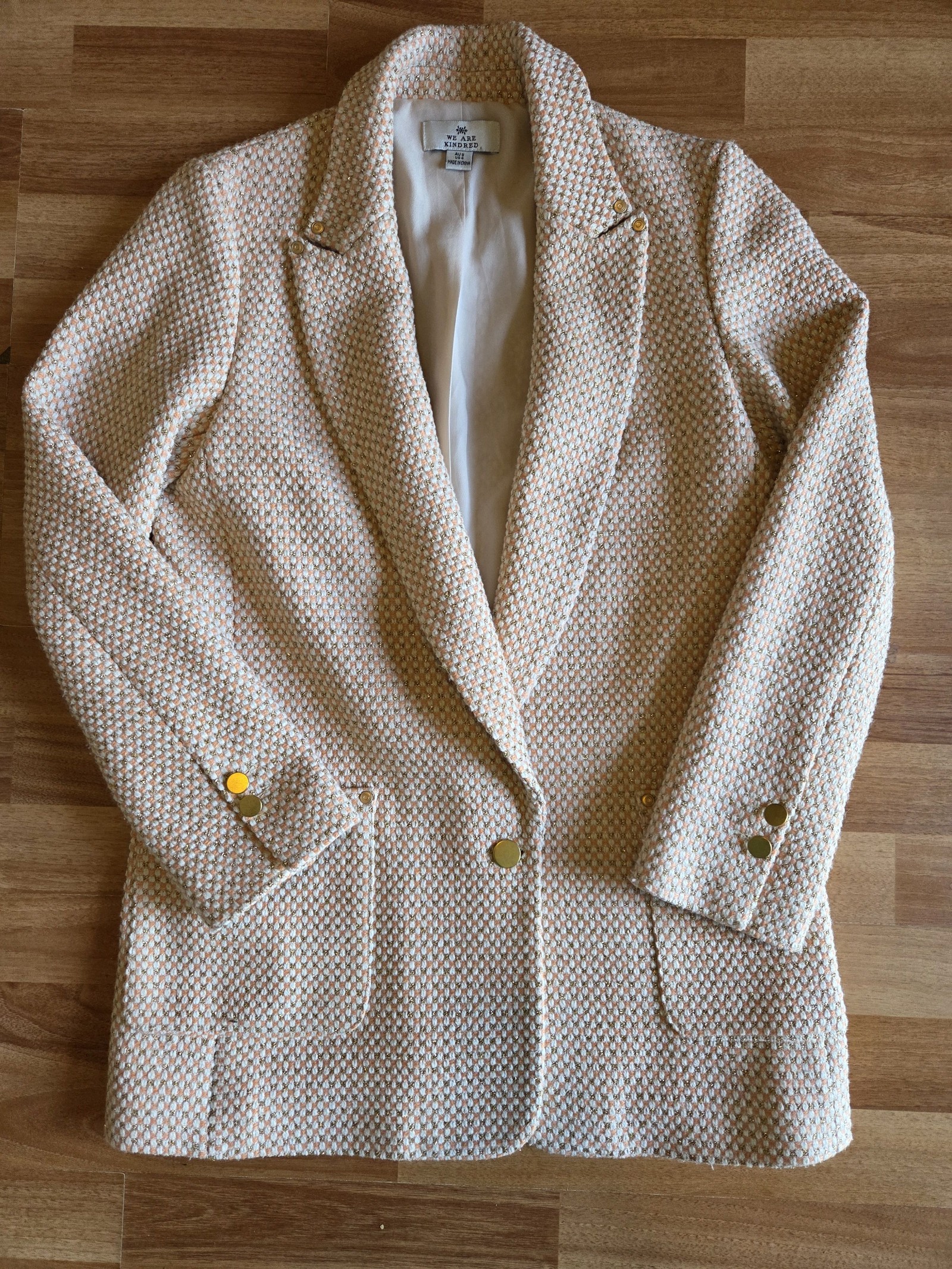 We Are Kindred Beige Textured Blazer AU 8 US 4 Gold Buttons