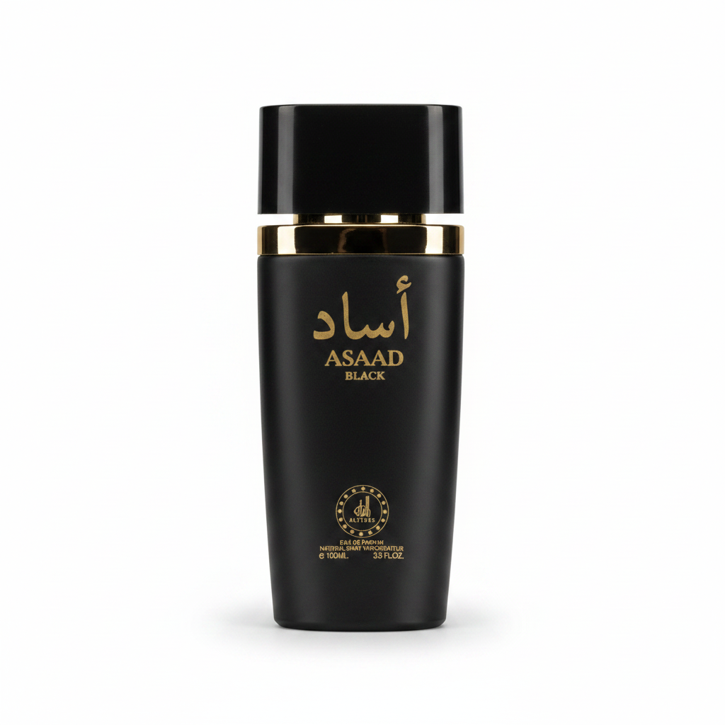 Asaad Black Eau de Parfum 100ml Elegant Black & Gold Bottle