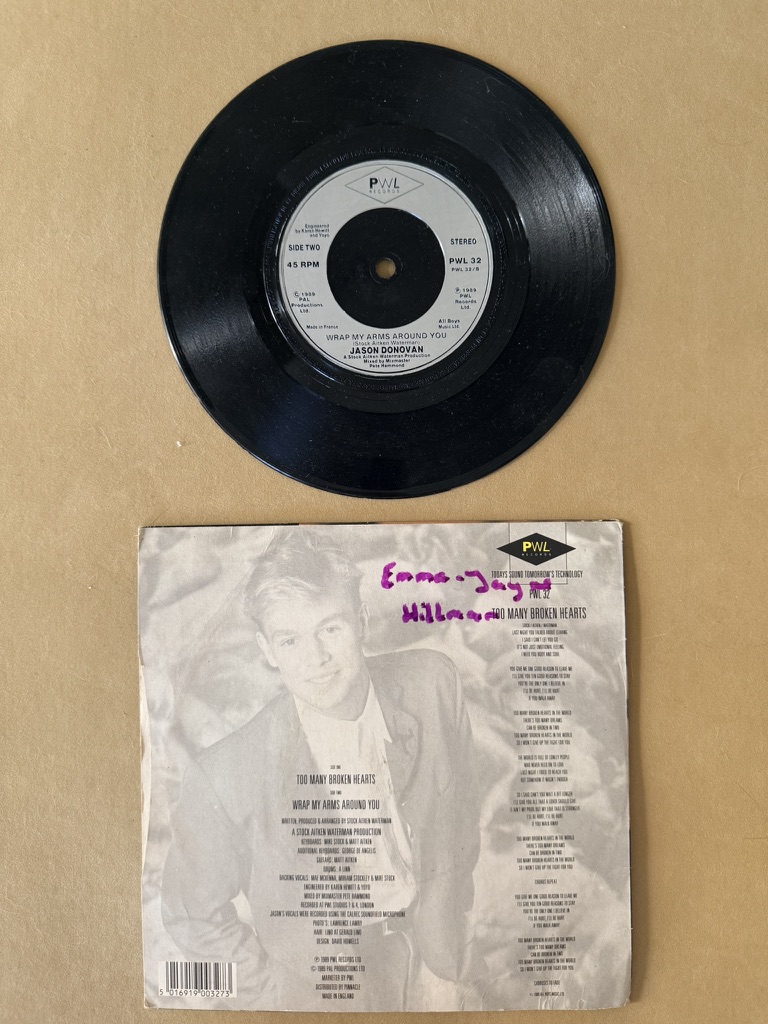 Jason Donovan Vinyl 7-inch Single Too Many Broken Hearts Record image 2