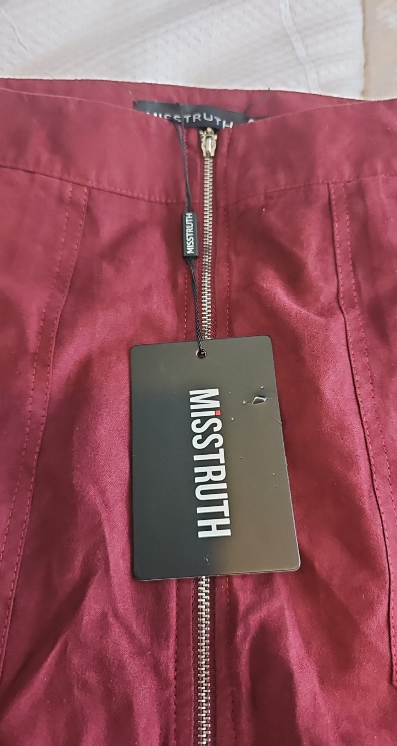 Miss Truth Wine Faux Suede Zip Front Skirt UK 8 image 2