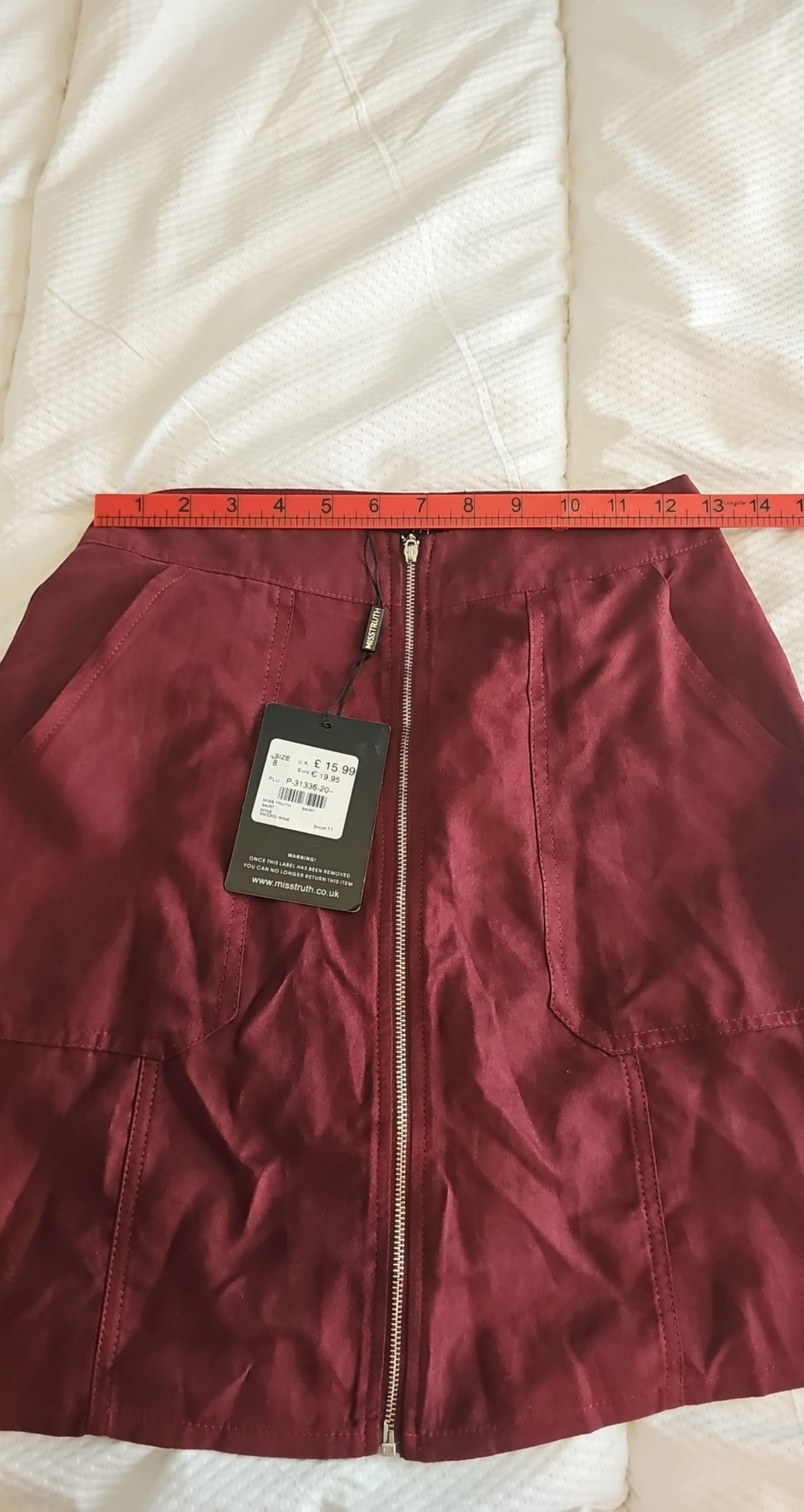Miss Truth Wine Faux Suede Zip Front Skirt UK 8 image 6