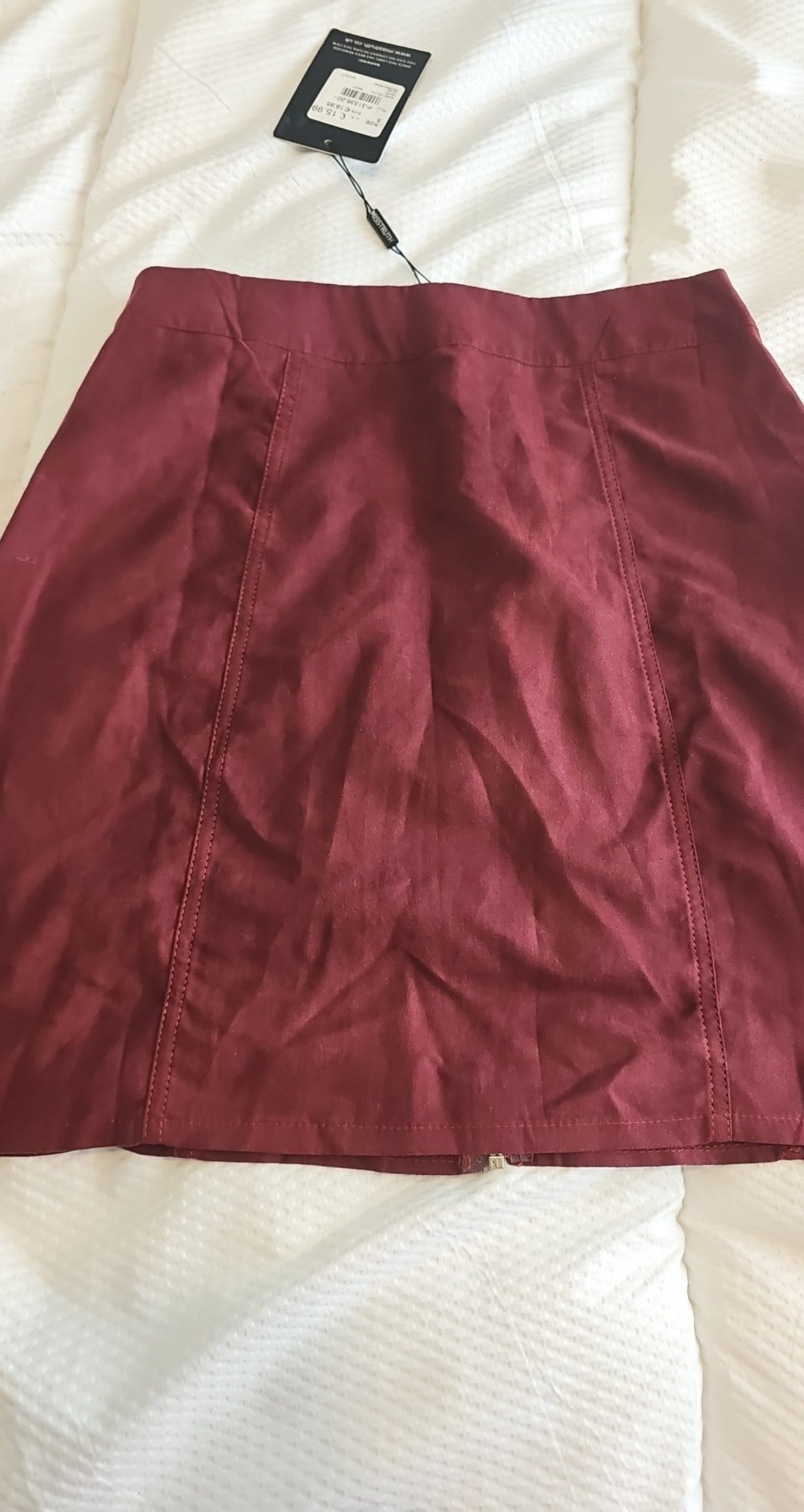 Miss Truth Wine Faux Suede Zip Front Skirt UK 8 image 8