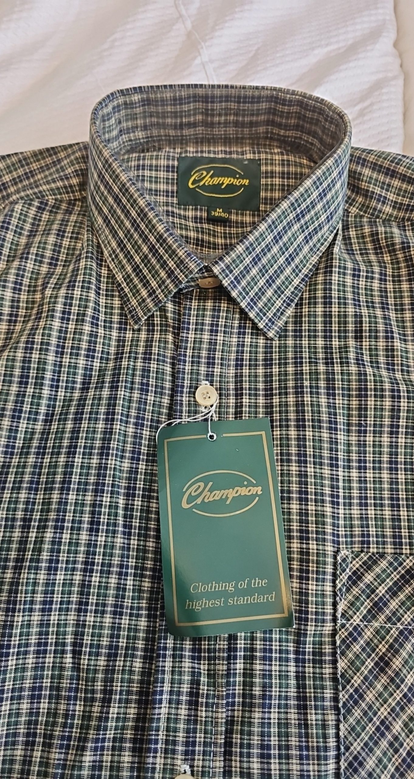 Champion Blue, Black & White Checked Shirt Medium Cotton Blend Country Style image 4