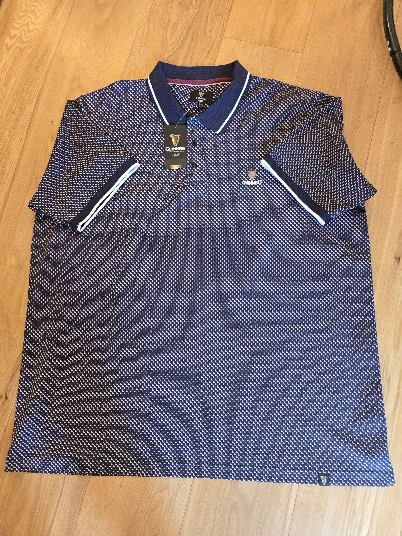 BNWT Guinness Navy Patterned Polo Shirt 3XL Cotton Blend