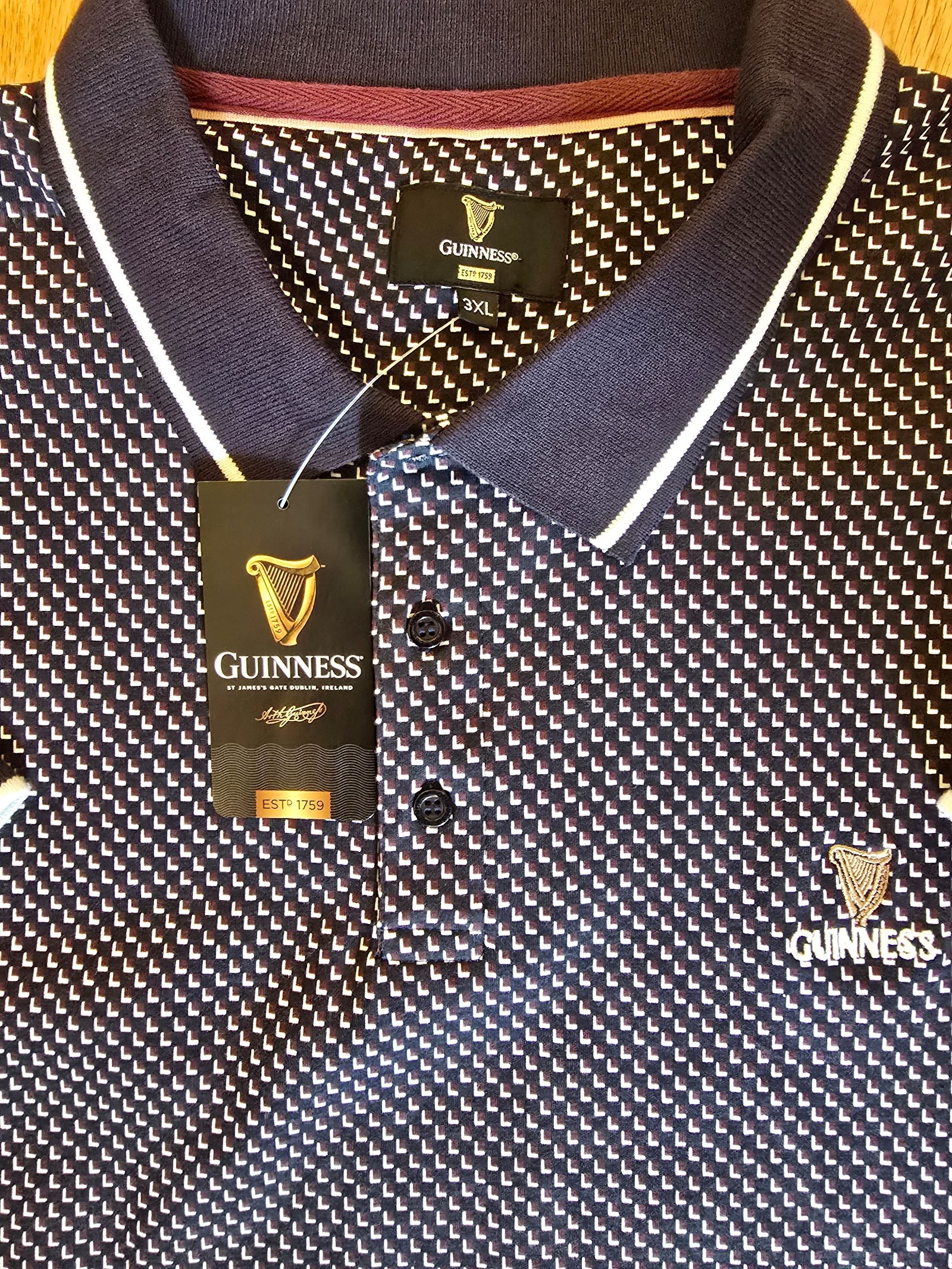 BNWT Guinness Navy Patterned Polo Shirt 3XL Cotton Blend image 3