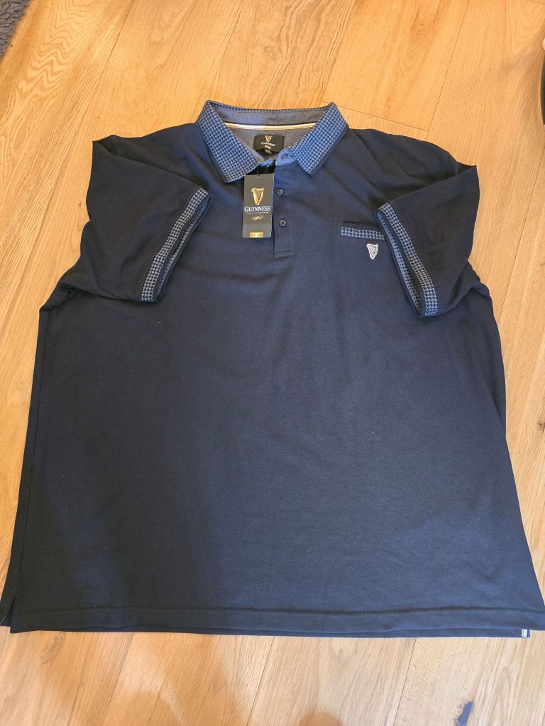 BNWT Guinness Black Polo Shirt 3XL Houndstooth Collar & Sleeve Detail
